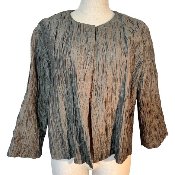 Eileen Fisher Jackets & Blazers - Eileen Fisher Womens 100% Silk Jacket Open Front Size L Crinkle Smock Texture